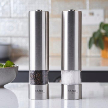 You and Me Salt or Pepper Mills With Electric Dispenser In Stainless Steel